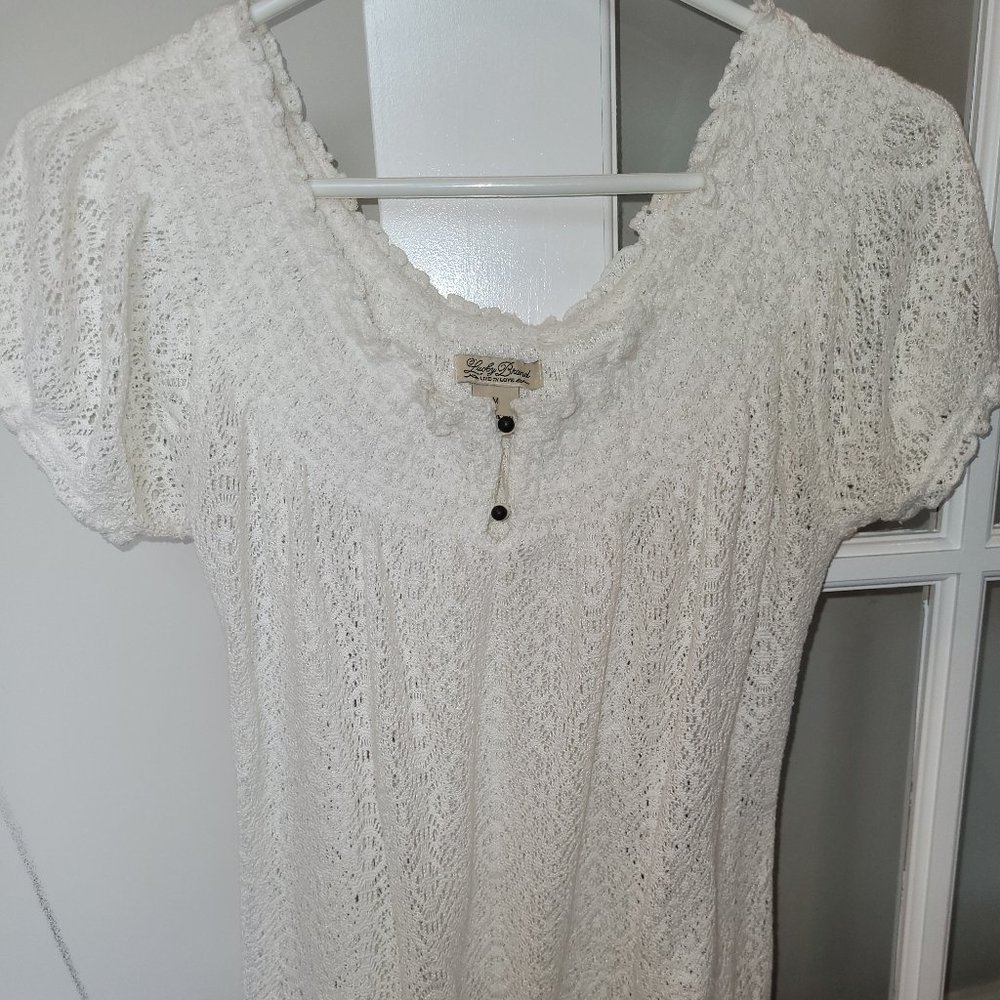 Lucky Brand Peasant Cream Lace Top Size Medium